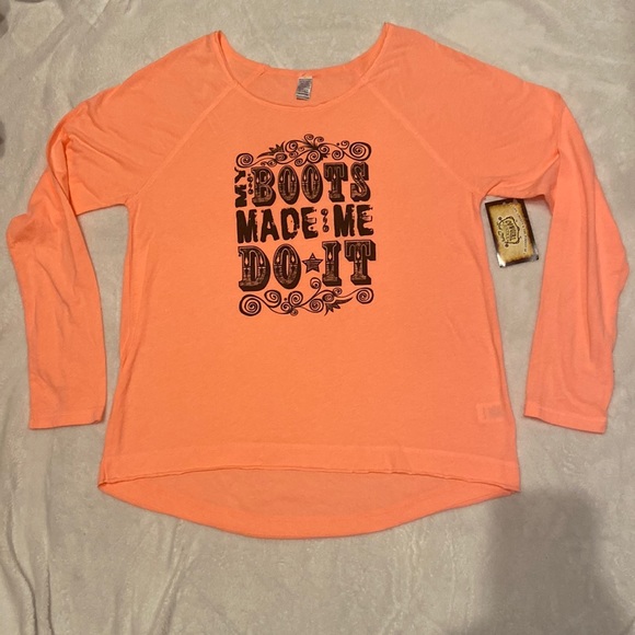 Cow Girl Justice Tops - CUTE NWT Size M “My Boots Made Me Do It” Long Sleeve Shirt Cow Girl Justice